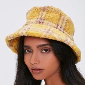 Forever 21 Women's Plaid Faux Shearling Bucket Hat - One Size